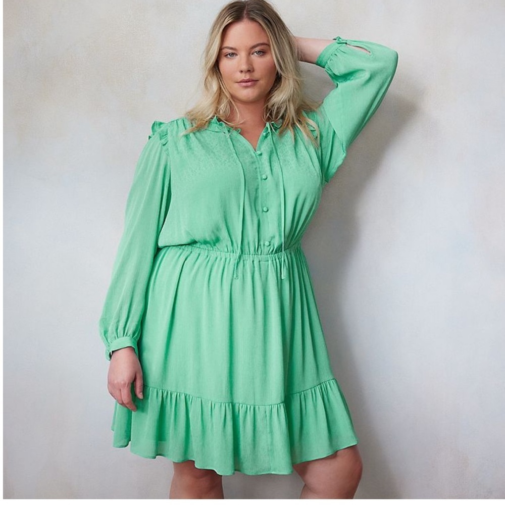 LC Lauren Conrad Mint Green Long Sleeve Ruffle Hem Dress